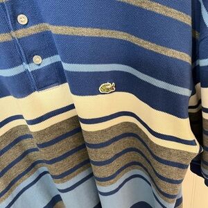 Lacoste Men’s Polo EUC Uk Size 10 US Size XL Blue Stripe